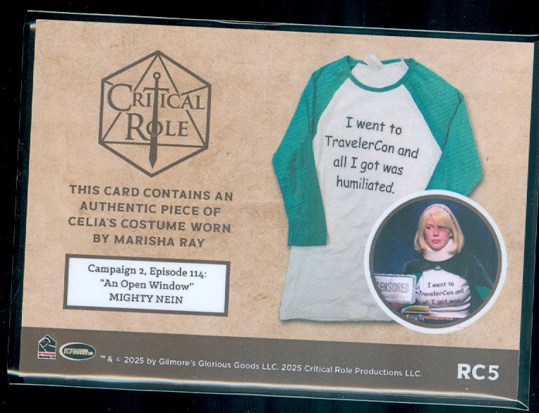 Critical Role 10th Anniversary  ( RC 5 ) Marisha Ray White Version Clothing Relic Card
