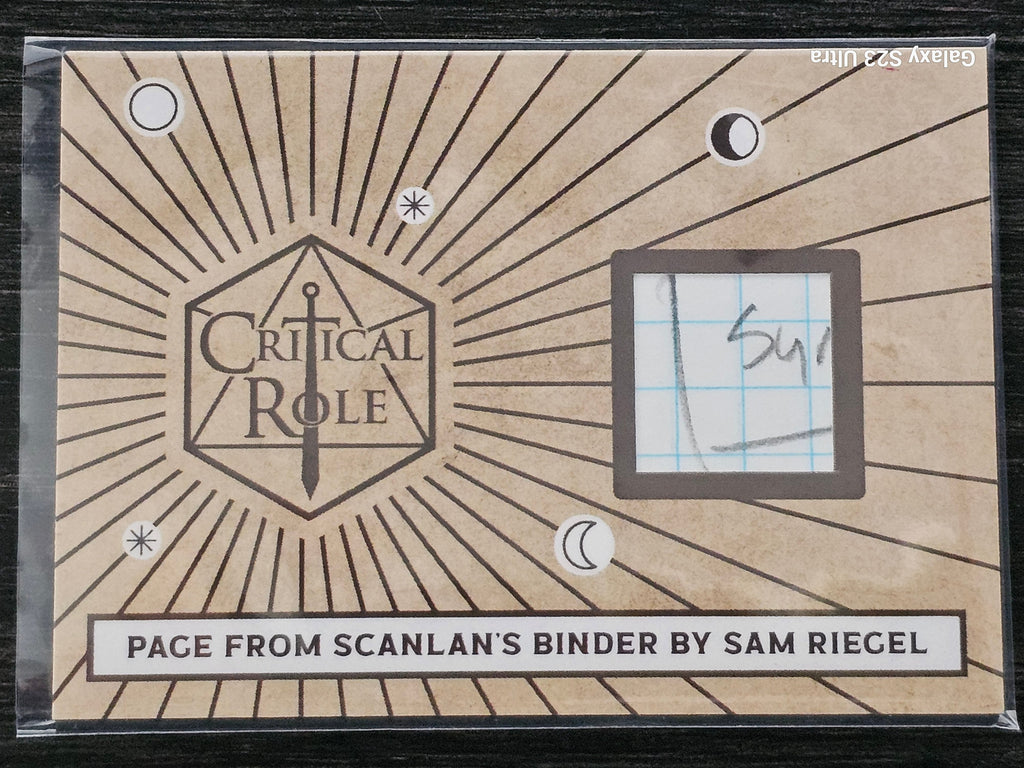 Critical Role 10th Anniversary  ( RC 2 ) Page From Scanlan's Binder by Sam Riegel Relic Card a