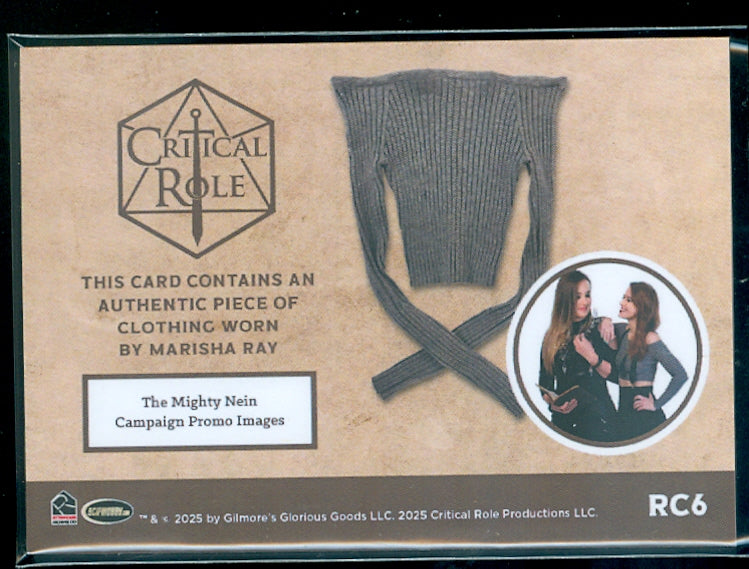 Critical Role 10th Anniversary  ( RC 6 ) Marisha Ray Clothing Relic Card a