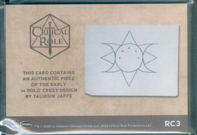 Critical Role 10th Anniversary  ( RC 3 ) De Rolo Crest Design by Taliesen Jagge Relic Card