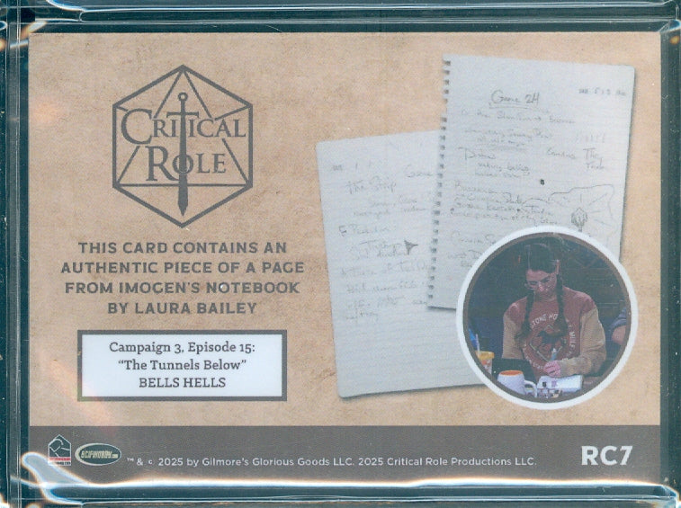 Critical Role 10th Anniversary  ( RC 7 ) Page From Imogen's Notebook by Laura Bailey Relic Card